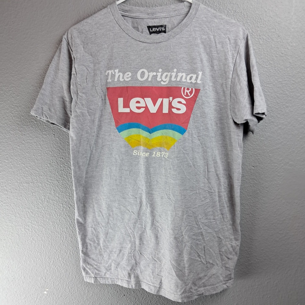 Levi's T-Shirt M Vintage Graphic Gray Rainbow Logo Retro Y2K 90s Style Casual